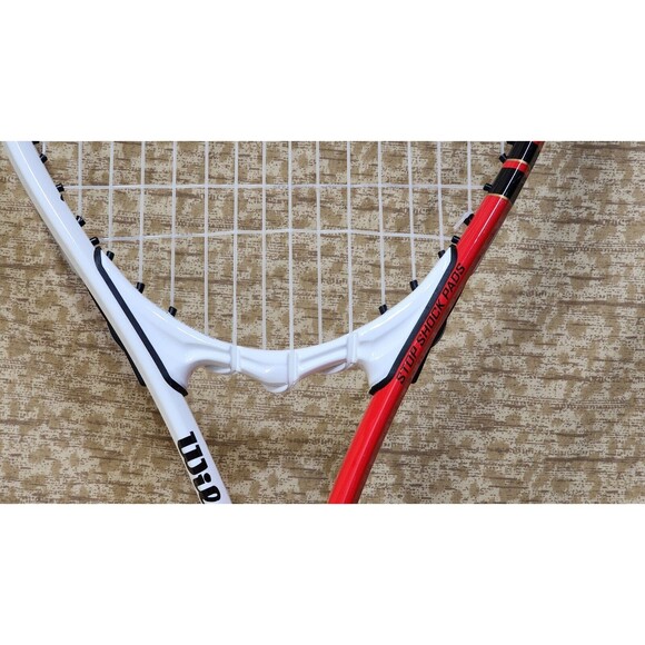 Wilson Federer 110 Adult Tennis Racket Red/White/Black + Sleeve Power Strings - Picture 3 of 14